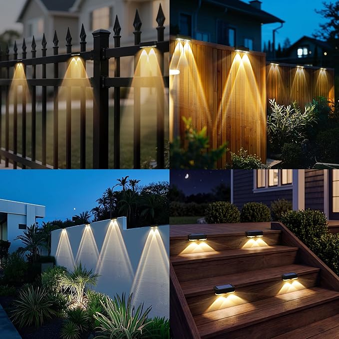 Peasur 12 Pack Solar Fence Lights Outdoor, Deck Light Solar Powered, IP65 Waterproof Led Riling Solar Lights for Outside Step Yard, Warm White
