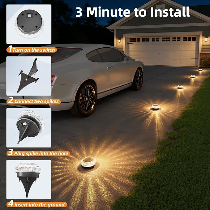 VOLISUN Solar Ground Lights Outdoor,8 Pack Flat Solar Pathway Lights,IP67 Waterproof Solar Powered Disc Lights,Landscape Lighting for Garden Yard Walkway Patio Driveway,Warm White