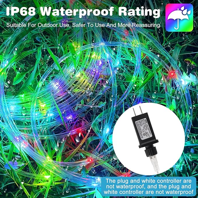 Gvwoxm 50FT 150 LED Rope Lights, 18 Colors with Timer, 5 Modes, Waterproof Plug-in Remote Control Camping String Lights for Outside, Camping, Classroom, Party, Festival Decoration Light Strings