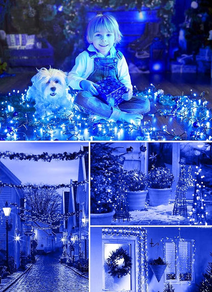 Minetom Solar String Lights Outdoor Waterproof- 40 FT 100 LED Solar Powered String Lights with 8 Lighting Modes, IP65 Waterproof Solar Christmas Lights for Outdoor Outside Tree Party Decor, Blue