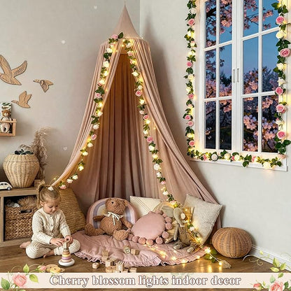 JMEXSUSS Rose Pink Flower Lights, 48 LED 15.75 FT Artificial Rose Vine Lights Battery Operated, Hanging Flower Vines Floral Garland Decorations for Indoor Bedroom Table Wedding Decor(Warm White)