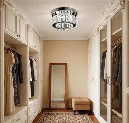CLAIRDAI Flush Mount Ceiling Light Fixture LED Mini Chandeliers with Crystals Hallway Light Mini Modern Crystal Chandeliers Bedroom Chandelier for Bathroom Kitchen Office(Dimmable)