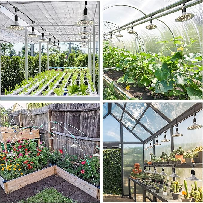 Outdoor Grow Lights with Timer, Full Spectrum Greenhouse Grow Lights with Timer, IP65 Waterproof String Grow Light Outdoor, UL Certified Daisy Chain LED Grow Light, 41FT
