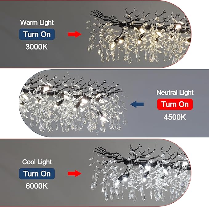 Modern Crystal Tree Branches Chandelier, 47.5in Black 14 Lights Large Ceiling Hanging Light for Dining Room, Rectangle Raindrop Pendant Light Fixture