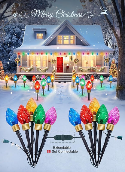 Strawberry Jumbo C9 Christmas Pathway Lights Outdoor - 8.5 Feet 5 LED C9 Christma Lights,C7 Light Covered Jumbo Multicolor Christmas Light Outdoor Decorations for Lawn Holiday Outside Yard