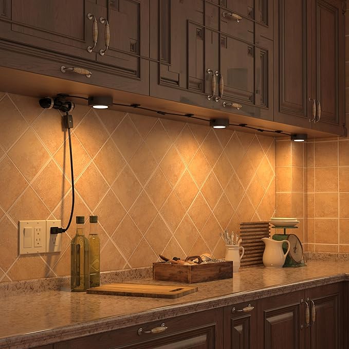 Getinlight LED Puck Lights, 2.75" Metal Housing, Wall-Dimmer Compatible, 2700K Warm White, White Finish, Plug-in or Hardwired, ETL Listed, IN-0107-1