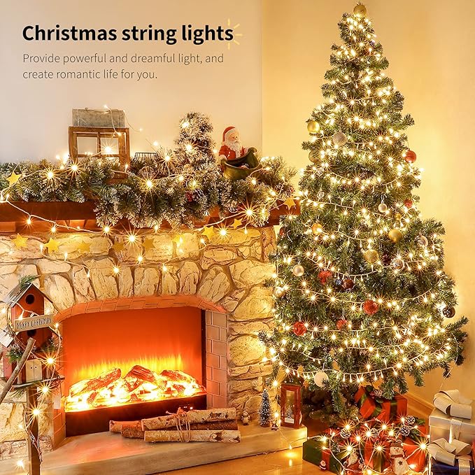 Warm White Christmas Lights,33ft 100LED String Lights,Twinkle Lights Plug in with 8 Modes, Indoor Outdoor for Holiday, Wedding, Birthday,Valentine's Day and Christmas Decor-Warm White