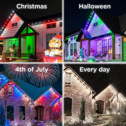 Enbrighten Eternity Permanent Outdoor Lights, 100ft with 72 RGBWIC LED Lights, App‑Controlled, Cuttable, Christmas, Accent & Year‑Round Eave Lighting, Works with Alexa & Google Home, 81103