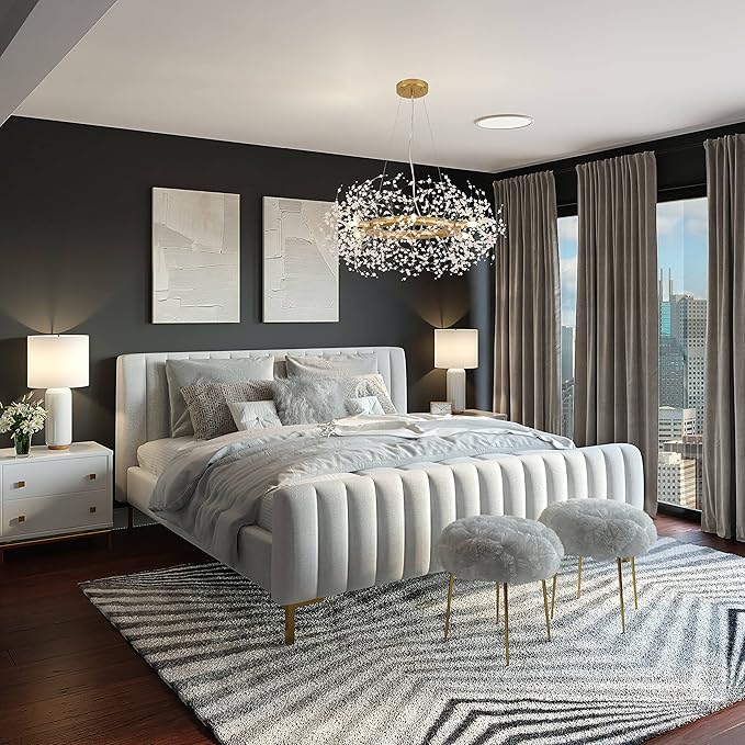 Macarena Modern Crystal Gold Chandelier Dinning Room Light Fixture Firework Round Pendant Hanging Lighting for Bedroom Living Room Closet Bathroom Kitchen