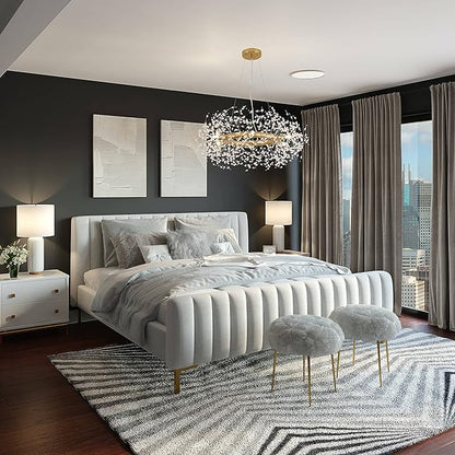 Macarena Modern Crystal Gold Chandelier Dinning Room Light Fixture Firework Round Pendant Hanging Lighting for Bedroom Living Room Closet Bathroom Kitchen