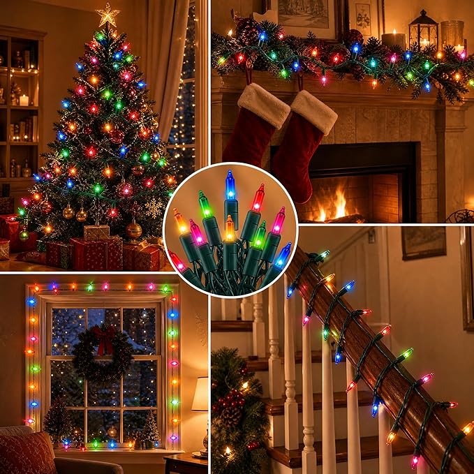 TW SHINE Outdoor Christmas Lights, 20FT 100 Count Christmas String Lights Incandescent, Waterproof Indoor Mini Christmas Tree Lights for Xmas Decorations, Multi Colored