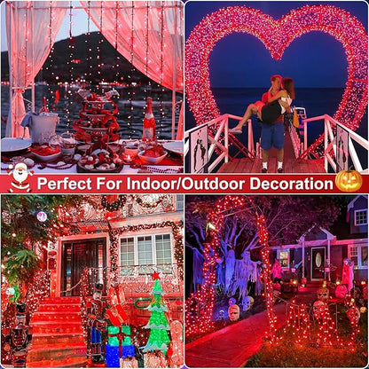 Red Christmas Lights Outdoor, 66FT 200 LED String Lights for Outside Waterproof, 8 Modes Connectable Fairy Lights for Indoor Bedroom Patio Garden Party Holiday Decorations