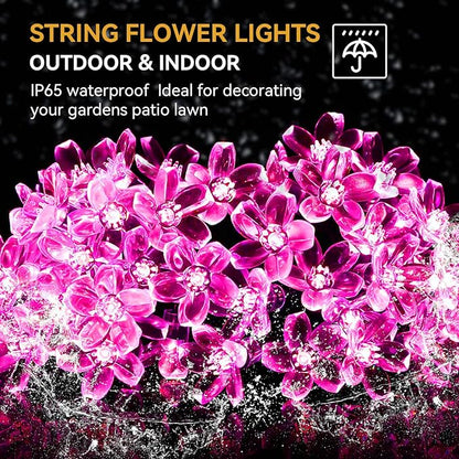 ITICdecor Solar String Flower Lights Outdoor Waterproof 50 LED Fairy Light Decorations for Garden Fence Patio Yard Christmas Tree, Lawn, Patio, Party Decoration (Pink)