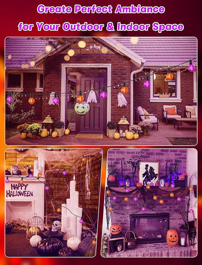50ft Halloween Outdoor String Lights, G40 LED Halloween Globe Lights with 27 Frosted Orange and Purple Bulbs(2 Spare) for Outdoor Indoor Patio Yard Roofline Decorations, E12 Socket, Black Wire