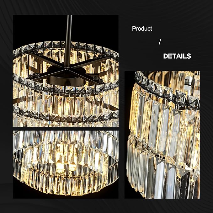Modern 17.6“ Black Crystal Chandelier Ceiling Light Fixtures for Dining Room Luxury Glam 8-Light Crystal Chandeliers Lighting for Bedroom Entryway Hallway Living Room Kitchen Island Foyer