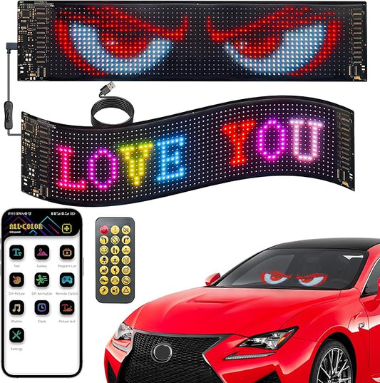Devil Eyes Light for Cars, 15"x4" Programmable Flex LED Sign, 1PC Led Eyes for Car Windshield with APP Control and Remote Controller