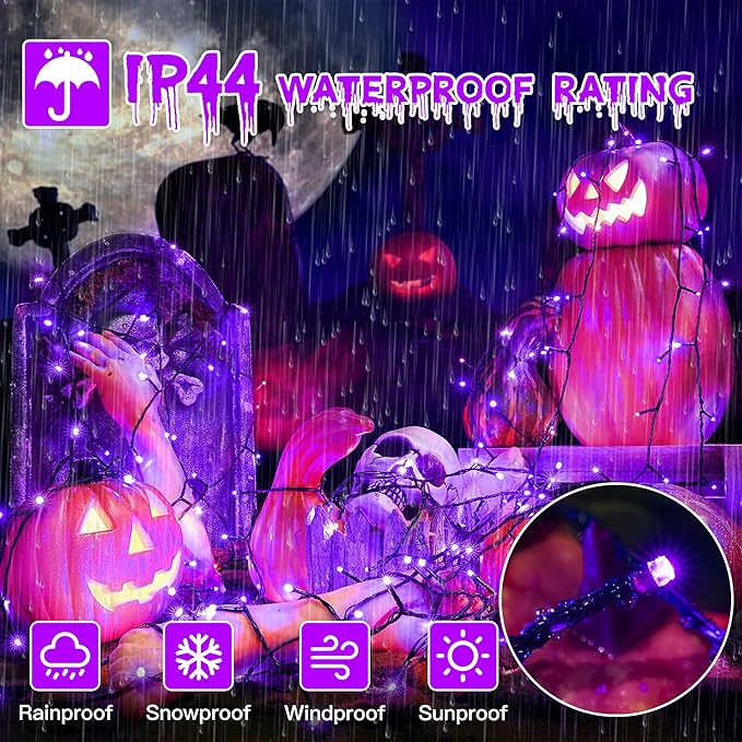 Guhope 66FT 200 LED Halloween Lights, Purple Halloween Lights Outdoor with 8 Lighting Modes, Waterproof String Lights for Halloween Christmas Outdoor Party Yard Garden Decoration