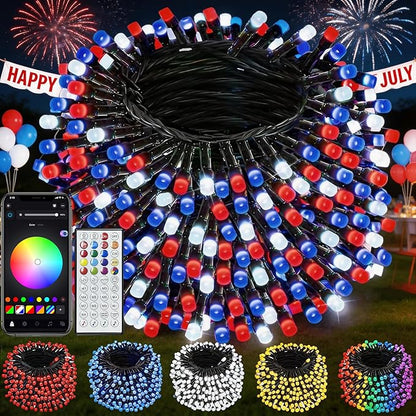 Color Changing Smart 4 of July String Lights, 66ft 200 LED RGB Lights with App & Remote Control, Timer, Music Sync, Dimmable Mini Lights for Valentine's Day Birthday Wedding Party Festival Decor