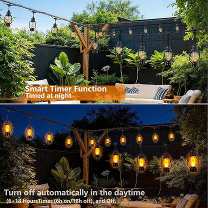Zeiliuled Flame Outdoor String Lights, 21FT Patio Lights with 10 Flickering Flame Bulb, Timer, Waterproof LED Outdoor Decorative Orange Lights for Patio, Yard, Bistro, Porch, Garden Decor