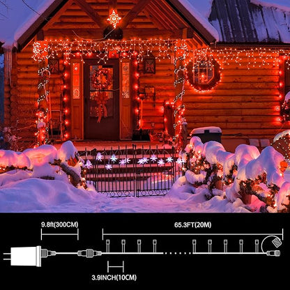 LAMPHOME 66ft Christmas Decorative Mini Lights,200 LED Green Wire Fairy Starry String Lights Plug in, 16Lighting Modes, for Indoor Outdoor Xmas Tree Wedding Party Decoration (Red)