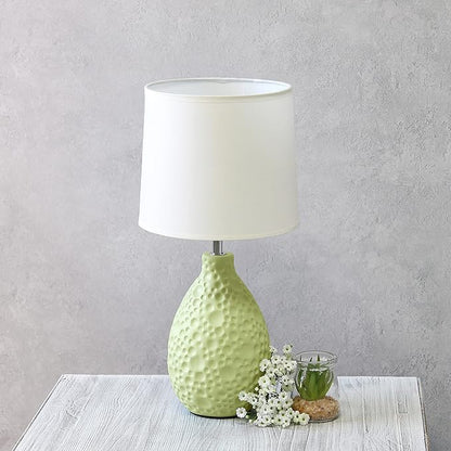 Simple Designs LT2003-GRN Textured Stucco Ceramic Oval Table Lamp with White Fabric Shade, Green