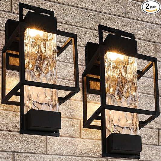 PARTPHONER Modern Outdoor Light Fixtures Dusk to Dawn Outdoor Lighting 2 Pack, 15" Exterior Wall Sconce Waterproof Porch Light, Outside Light for House with Water Glass for Garage Doorway