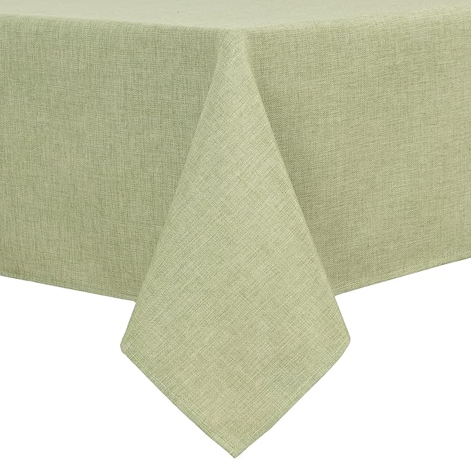 Hiasan Faux Linen Rectangle Tablecloth - Wrinkle and Stain Resistant Washable Table Cloth for Kitchen Dining Room Holiday Table Cover for Dinner, Green, 52 x 70 Inch