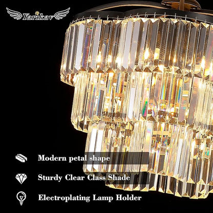 Black Crystal Chandelier - 3 Tiered Adjustable Modern Pendant Light for Dining Room Foyer Living Room Bedroom Kitchen Entryway (6 Lights)