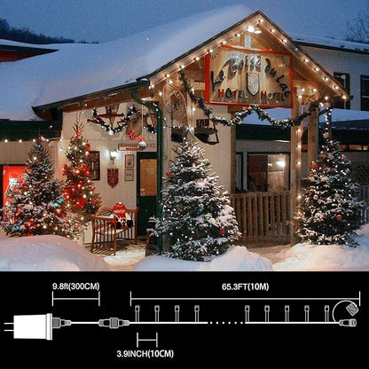 LAMPHOME 33ft Christmas Decorative Mini Lights, 100 LED Green Wire Fairy Starry String Lights Plug in, 16 Lighting Modes, for Indoor Outdoor Xmas Tree Wedding Party Decoration (White)
