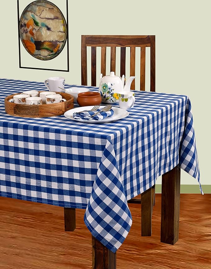Urban Villa Tablecloth Buffalo Check Table Cloth Tabletop Cover Kitchen Dining Tablecloth 100% Cotton Great Parties Wedding Holiday Dinner Blue/White Rectangle 60X102 Inches 8-10 Seats Table Cloth