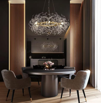 Macarena Modern Crystal Gold Chandelier Dinning Room Light Fixture Firework Round Pendant Hanging Lighting for Bedroom Living Room Closet Bathroom Kitchen