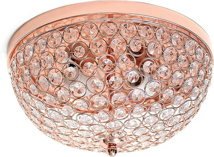 Elegant Designs FM1000-RGD-2PK Elipse Crystal 13 Inch Modern Metal 2 Light Bowl Shaped Ceiling Flush Mount Fixture 2 Pack, Rose Gold