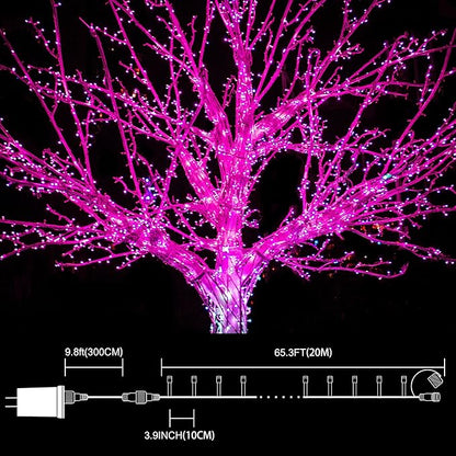 LAMPHOME 66ft Christmas Decorative Mini Lights,200 LED Transparent Wire Fairy Starry String Lights Plug in, 16 Lighting Modes, for Indoor Outdoor Xmas Tree Wedding Party Decoration (Pink)