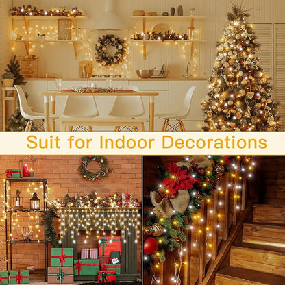 Ollny Icicle Lights for Outside 504LED 41FT, Warm and Cool White Christmas Light with Remote 8Modes Timers Waterproof, Plug in Connectable Hanging Lights for Outdoor Indoor House Roof Holiday