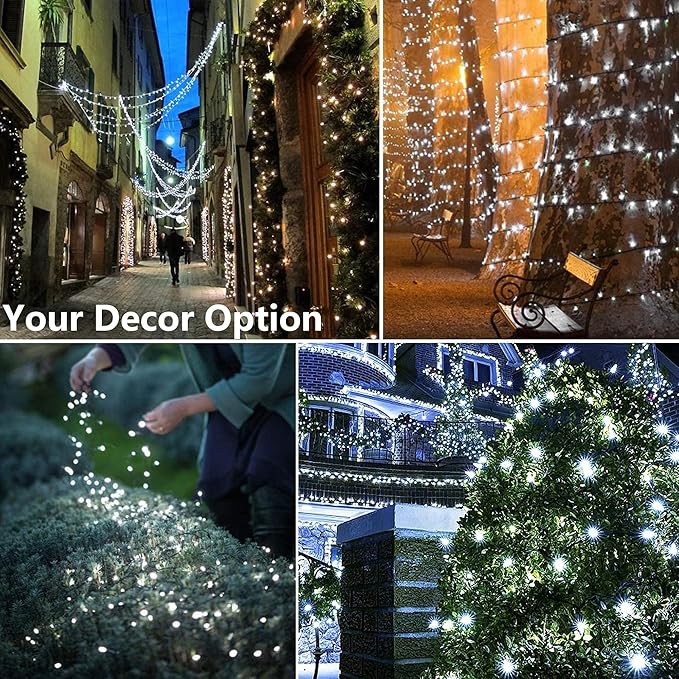 Joomer Solar String Lights, 39FT 100LED Solar Powered Outdoor Fairy Lights, Waterproof 8 Modes Twinkle String Light for Garden Patio Yard Tree Wedding Christmas Decor (White)