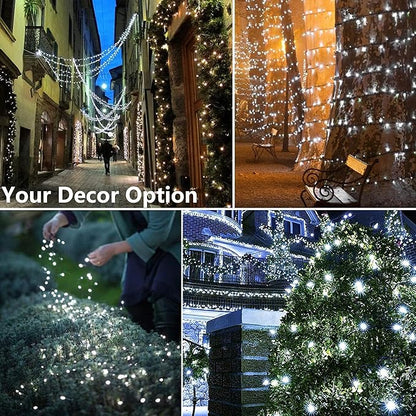 Joomer Solar String Lights, 39FT 100LED Solar Powered Outdoor Fairy Lights, Waterproof 8 Modes Twinkle String Light for Garden Patio Yard Tree Wedding Christmas Decor (White)