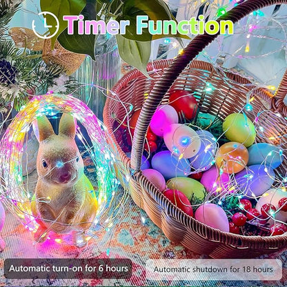 4-Pack Easter Lights Battery Operated, Pastel Fairy Lights with Timer, Waterproof 16FT 50LED Christmas String Light Indoor Outdoor for Easter Home Bedroom Christmas Centerpiece Decoration (Multicolor)