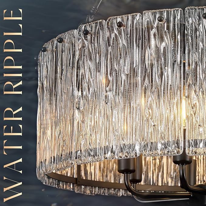 CATINER Modern Drum Chandelier 24.4" Black Crystal Glass Chandeliers 8-Light Luxury Ceiling Pendant Lighting Fixture for Dining Room Foyer Living Room Bedroom
