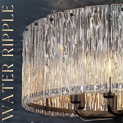 CATINER Modern Drum Chandelier 24.4" Black Crystal Glass Chandeliers 8-Light Luxury Ceiling Pendant Lighting Fixture for Dining Room Foyer Living Room Bedroom