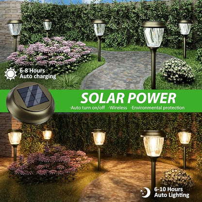 XMCOSY+ Solar Pathway Lights Outdoor, Warm White 10/25 LM Glass Solar Lights for Yard, Patio & Walkway, Waterproof Landscape Lighting with Auto On/Off, Decorative Garden Lights for Lawn & Driveway