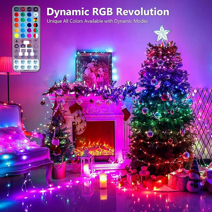 BrizLabs Fairy String Lights, 33ft 100 LED Red White Blue Fairy Lights with Remote Timer, USB July 4th Starry Light Music Sync RGB Color Changing Twinkle Light for Xmas Halloween Easter Party Wedding