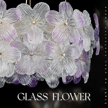 Modern Purple Flower LED Chandelier 20'' Gold Elegant Crystal Lighting for Dining Room Dimmable Ceiling Pendant Light Fixture with Remote Control for Entryway Bedroom Kitchen(3000K-6500K)