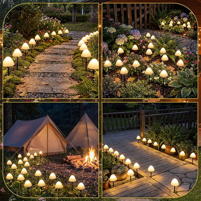 Mushroom Solar Lights for Garden Outdoor 50LED 23FT Solar Powered Garden String Lights Waterproof 8 Lighting Modes Decorative for Outside Pathway Yard Patio Lawn Mushroom Decoration