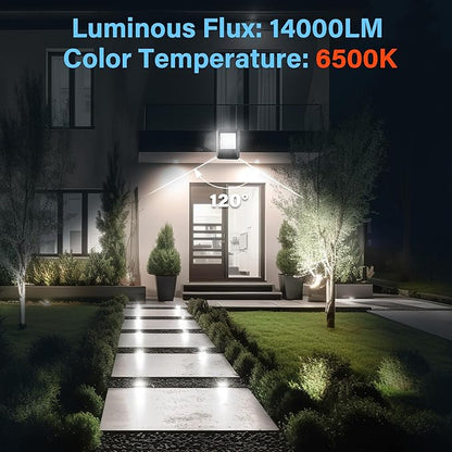 Simple Deluxe 140W Flood Lights Outdoor, 14000LM Bright LED Work Light with Plug, 6500K Daylight, IP66 Waterproof Security Lights Yard Lights, 2 Pack