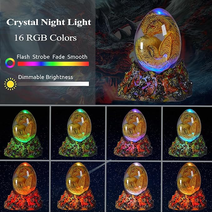 Dragon Night Light, Resin Dragons Lamp with Upgraded Volcanic Lava Base, Remote 16 Colors Flashing RGB Dimmable for Birthday Xmas Cool Figurines Dragon Gifts for Room Decor Boys Girls