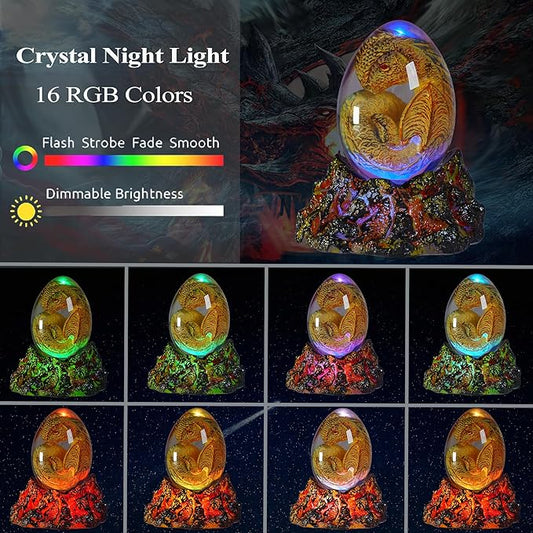 Dragon Night Light, Resin Dragons Lamp with Upgraded Volcanic Lava Base, Remote 16 Colors Flashing RGB Dimmable for Birthday Xmas Cool Figurines Dragon Gifts for Room Decor Boys Girls