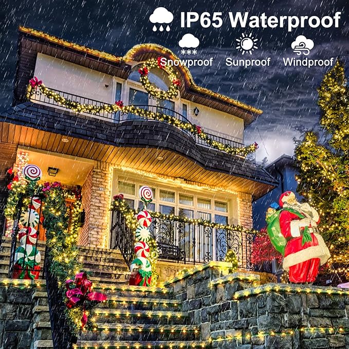 2 Pack Christmas Lights Outdoor, Total 200FT 600LED String Lights for Outside Waterproof, 8 Modes Plug in Connectable Fairy Lights for Indoor Patio Party Decor, 1 Pack Warm White & 1 Pack Multicolor