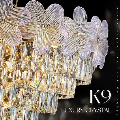 13-Light Modern Flower Elegant Chandeliers Purple 24" Luxury Chandelier Lighting Ceiling Pendant Light Fixture for Living Room Dining Room Kitchen Foyer