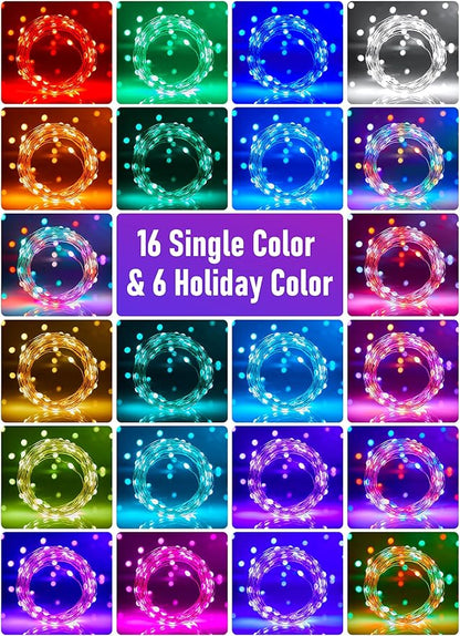 Minetom Fairy Lights Color Changing - 33FT 100 LED String Light with Remote, 16 Single Colors & 6 Holiday Colors,12 Modes, USB Fairy Lights for Bedroom, 4th of July Light for Indoor Classroom