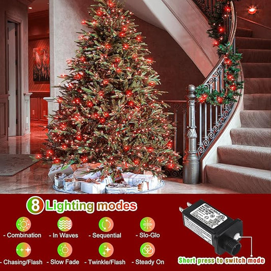 100FT 300 LED Outdoor String Lights, Plug in Red Christmas Lights Indoor Waterproof with 8 Modes, Connectable Twinkle Fairy Lights Clear Wire for Indoor Bedroom Home Patio Yard Wedding Decorations